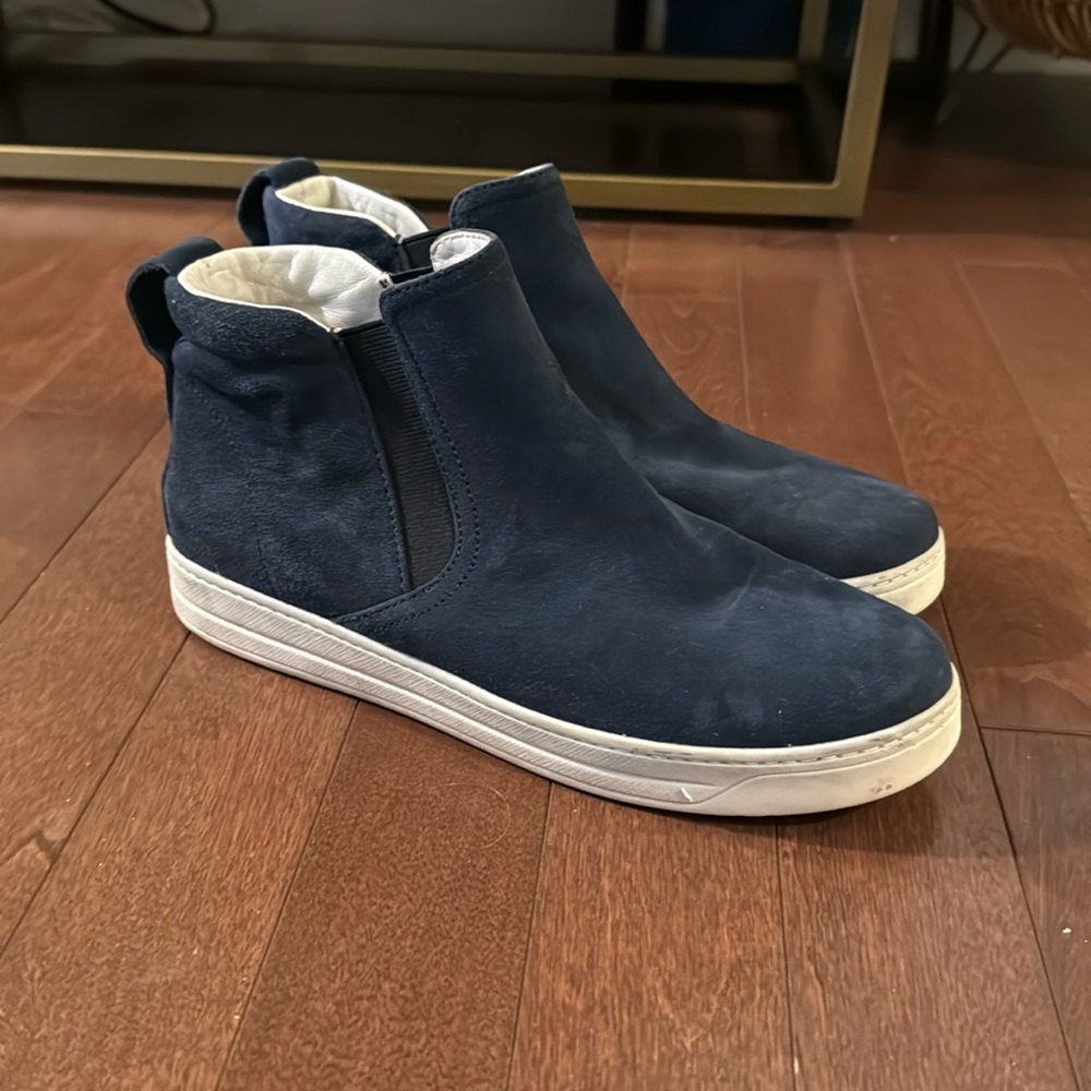 Prada blue suede platform sneakers